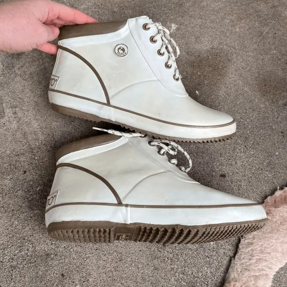 Vintage Sporto White Lace-Up Rain Boots Thermolite Size 9 Waterproof 80s/90s